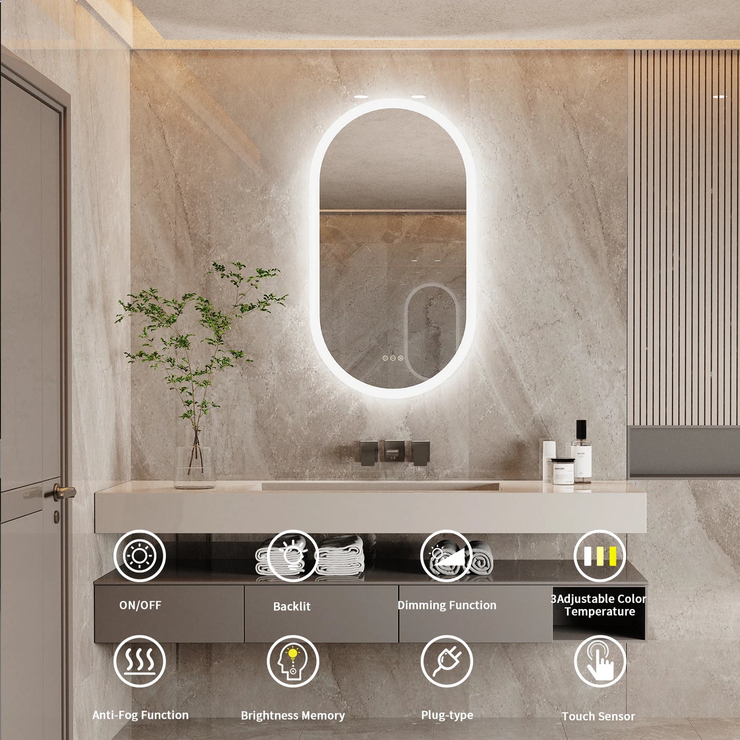 Miroir LED Mural | Ovale